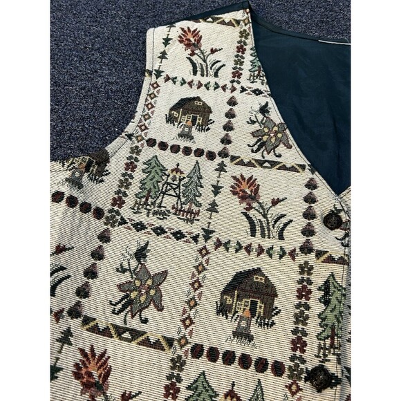 Vintage Tapestry Patchwork Vest Floral Cottage Tree Design Y2K Ugly Vest Size L? - Picture 3 of 10
